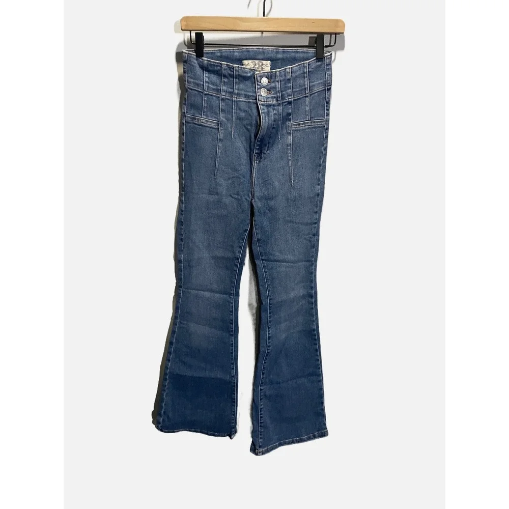 We The Free Flare Jeans Womens 28 Blue High‎ Rise Seamed Denim Boho Retro